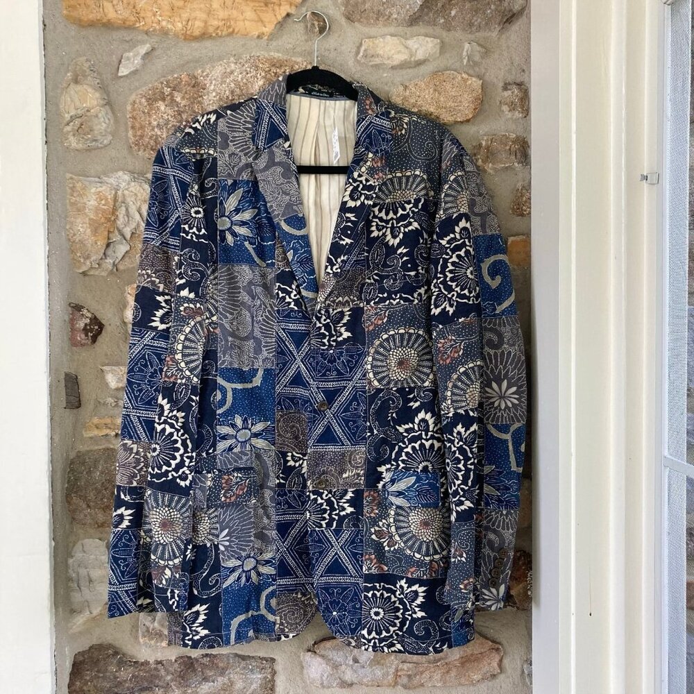 NWT J. Crew Deadstock Vintage Indigo‎ Paisley Patchwork Suit Blazer Men’s Large.